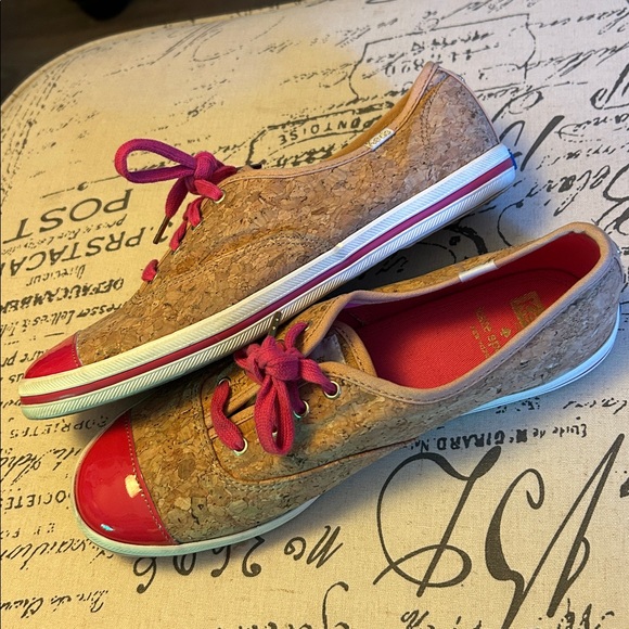 Keds x Kate Spade ♠️ New York Corkie Sneakers Pink Laces Patent Leather Toe Caps - Picture 8 of 16